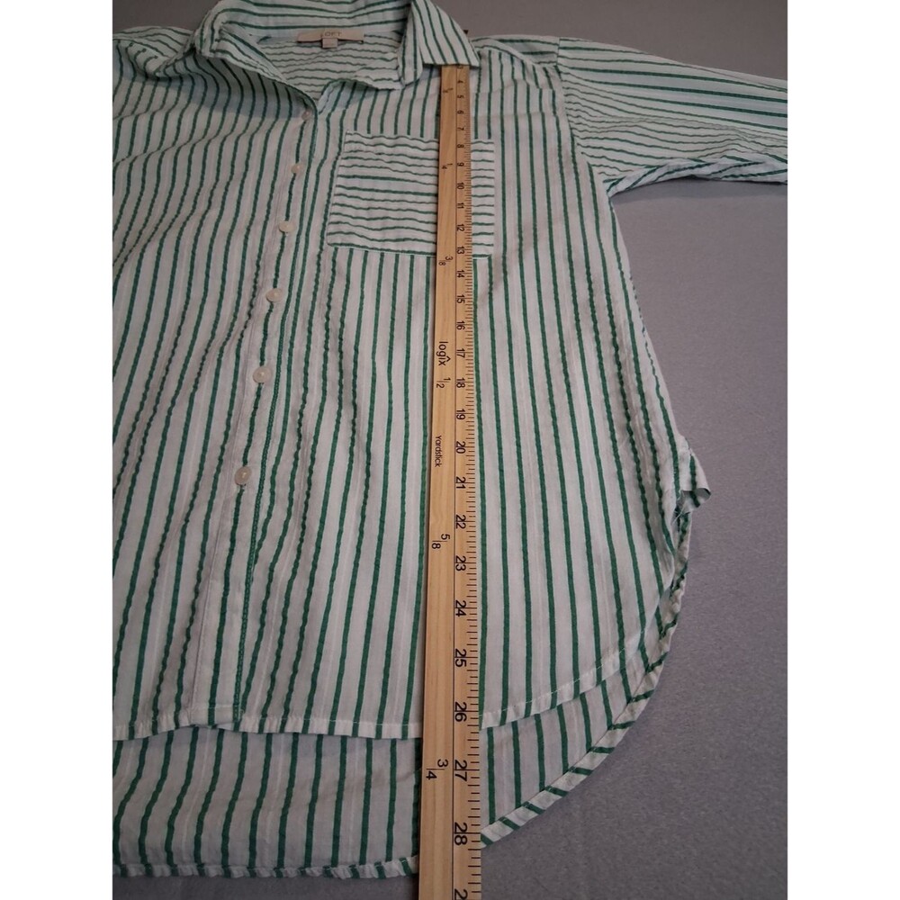 LOFT Green White Striped Button Down Shirt XS 100% Cotton Oversized Blouse - Picture 6 of 8
